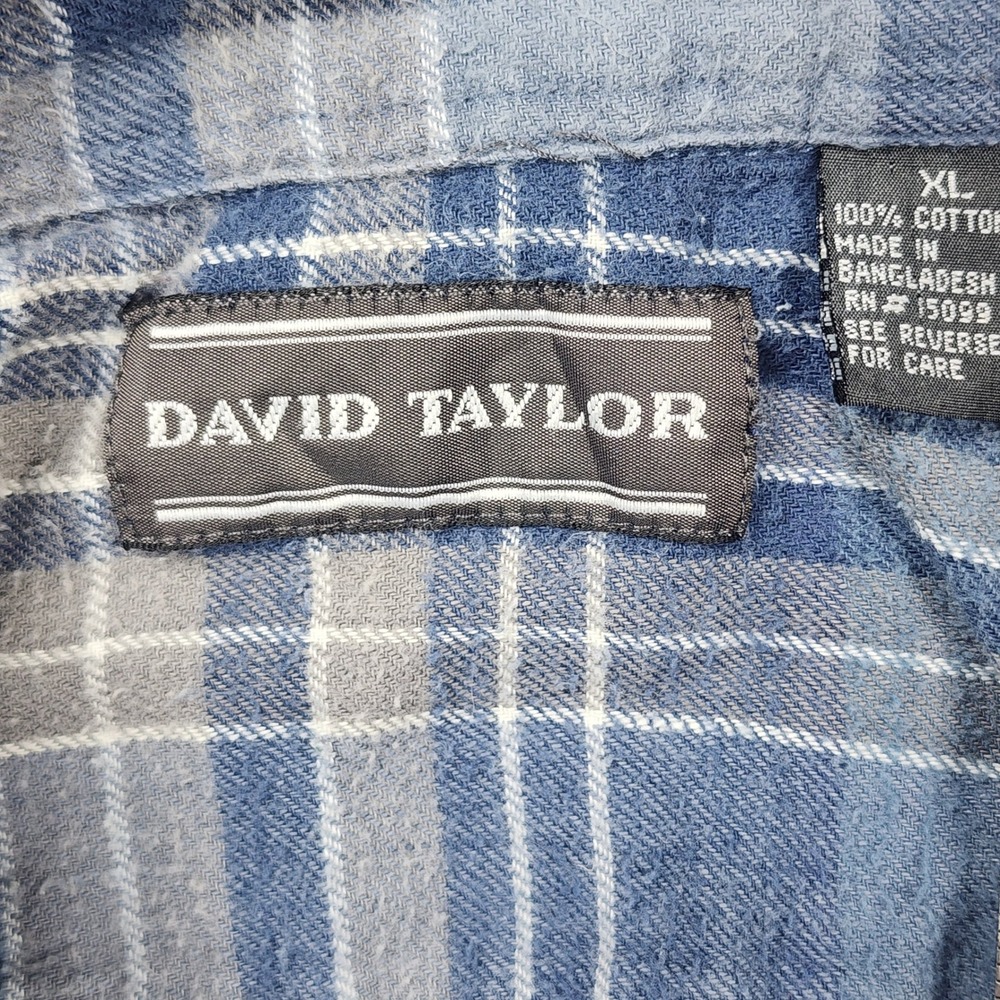 David Taylor Flannel Shirt Mens XL Blue Fair Plaid Cotton Button Down LS - Picture 4 of 5